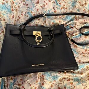 Michael Kors Dark Blue Satchel with Gold Hardware